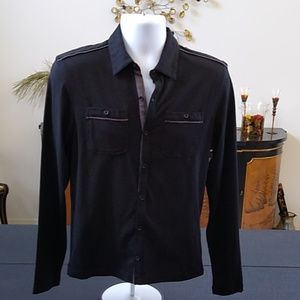 Black all cotton stretch long sleeve shirt